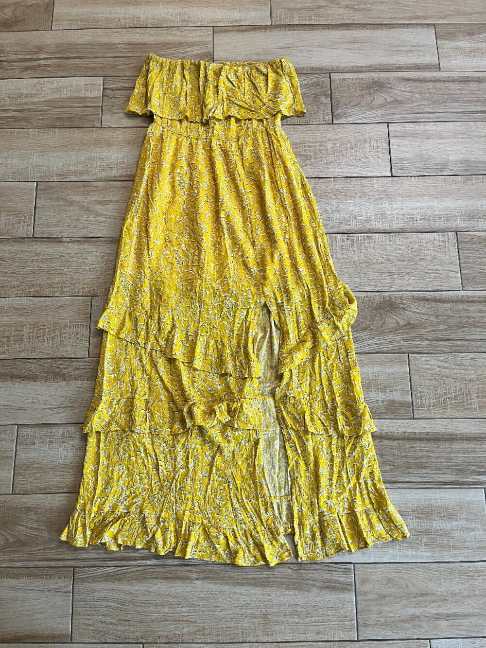 Womens Zattcas Yellow Floral Strapless Maxi Dress - M